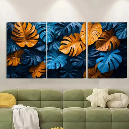 3pcs Large Tropical Leaves Wall Art Set Canvas Framed 50x70cm - High Quality Print 100% Australian Made Wall Canvas Ready to Hang