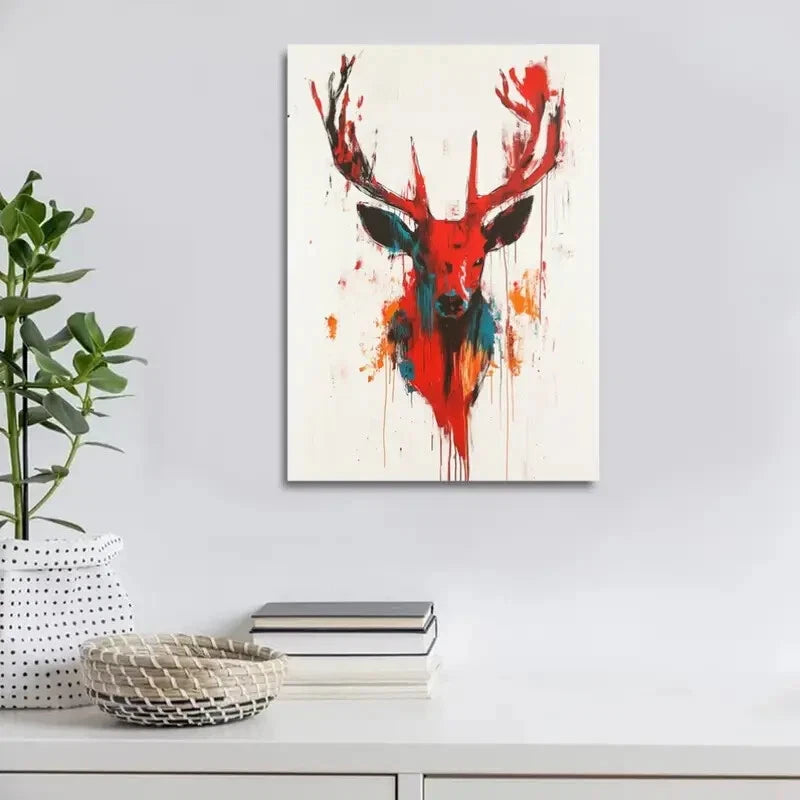Modern Abstract Deer Head Contemporary Painting 40x60cm Metal Print Ready to Hang