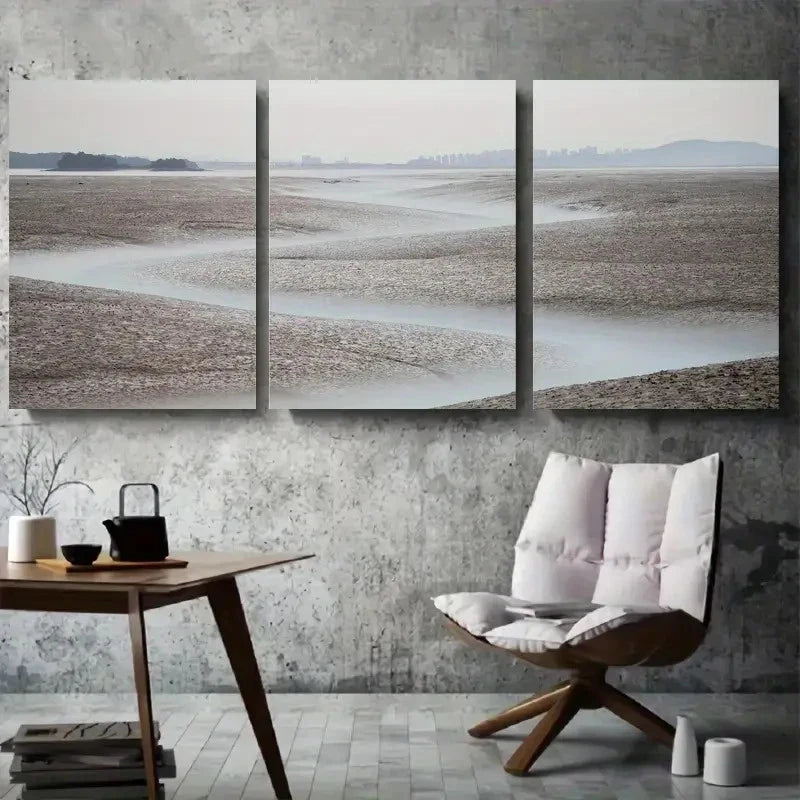3pcs Minimalistic Coastal Sand Dunes Metal Print Ready to Hang Art