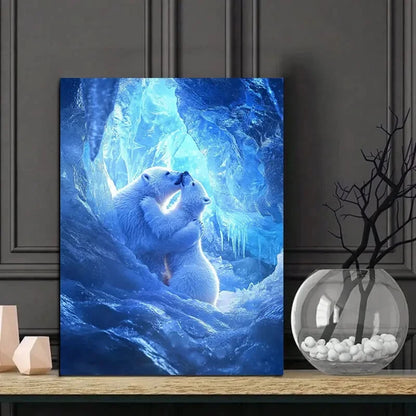 Polar Bear Cub Playing With Its Mother In An Ice 40x60cm Metal Print Ready to Hang