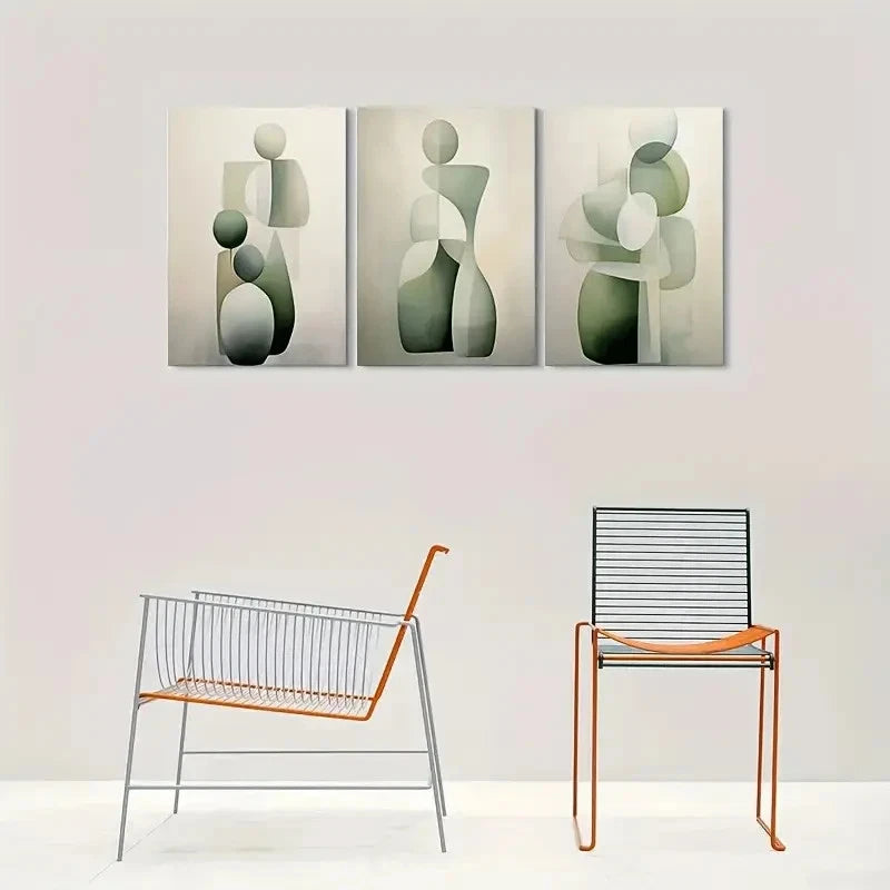 3pcs Modern Abstract Geometric Green & Gray Metal Print Ready to Hang Art