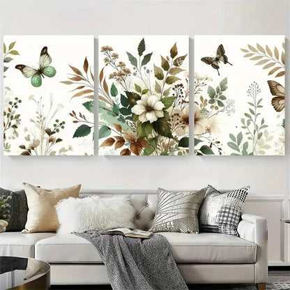 3pcs Elegant Botanical Butterfly Meadow Metal Print Ready to Hang Art