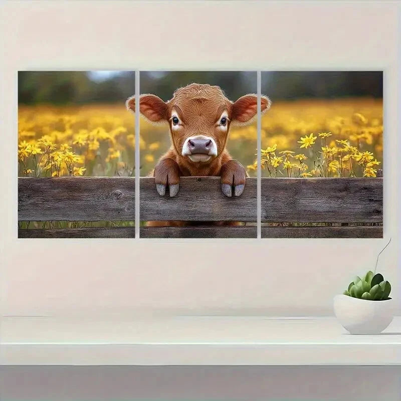 3pcs Vintage Style Golden Field Metal Print Ready to Hang Art