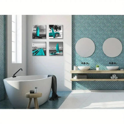 4pcs Frame Beach Wall Art Canvas Framed