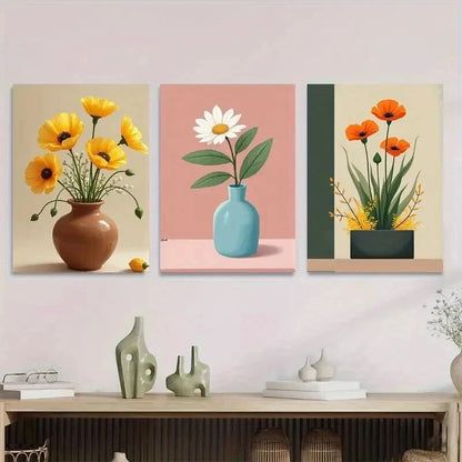 3pcs Vibrant Flower Paintings modern Floral Wall Art Set Canvas Framed 50x70cm - High Quality Print 100% Australian Made Wall Canvas Ready to Hang