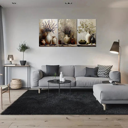 3pcs Lavender & Olive Branches Metal Print Ready to Hang Art