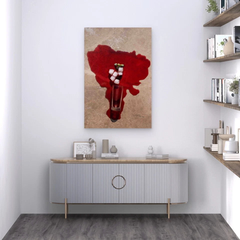 Top View Spilled Tea With Ice 60x90cm Metal Print Ready to Hang