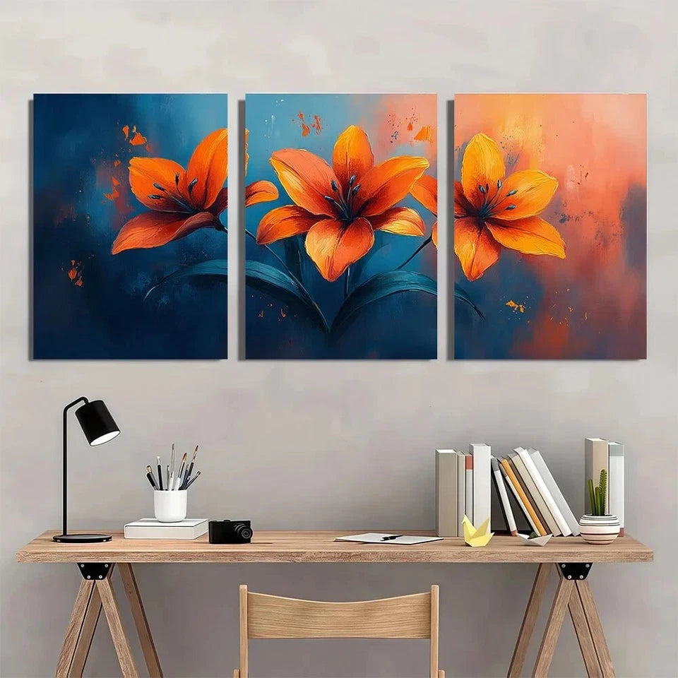 3pcs Vibrant Lily Paint Ethereal Floral Metal Print Ready to Hang Art