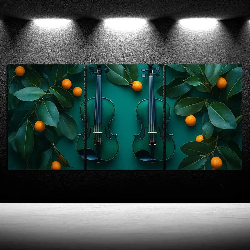 3pcs Beautiful Cello Green Leaves Metal Print Ready to Hang Art