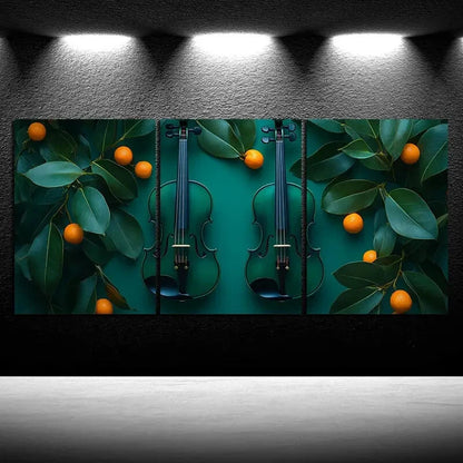 3pcs Beautiful Cello Green Leaves Metal Print Ready to Hang Art