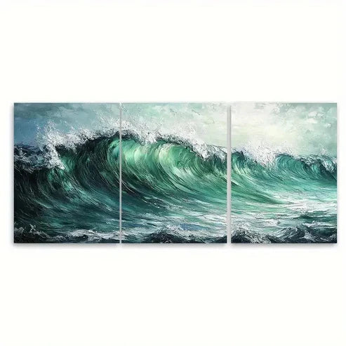 3pcs Green Abstract Textured Ocean Wall Art Set Canvas Unframed - High Quality Print 100% Australian Made Wall Canvas