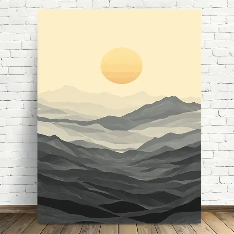 Beautiful Abstract Mountain Sunset Vintage Painting 40x60cm Metal Print Ready to Hang