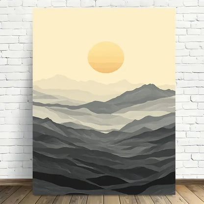 Beautiful Abstract Mountain Sunset Vintage Painting 40x60cm Metal Print Ready to Hang