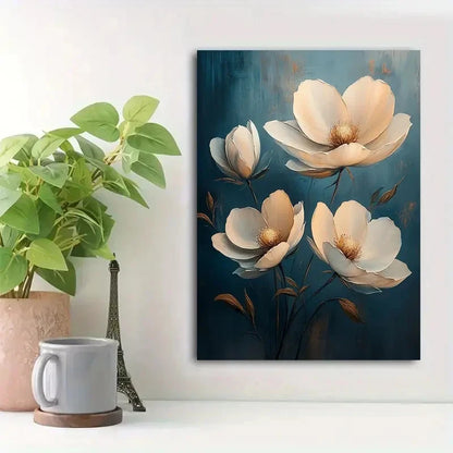 Beautiful Elegant White Flower Painting 40x60cm Metal Print Ready to Hang