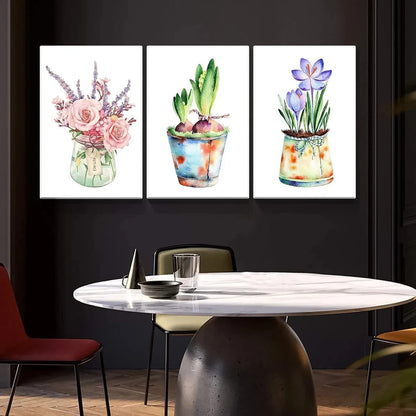 3pcs Black and White with Red Floral Leopard Metal Print Ready to Hang Art