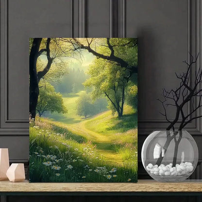 Spring Meadow Landscape Nature Scene with Trees 40x60cm Metal Print Ready to Hang