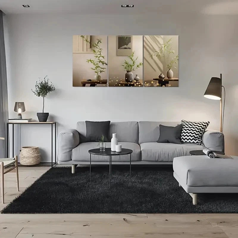 3pcs Bamboo Plant Green Leaves Botanical Metal Print Ready to Hang Art