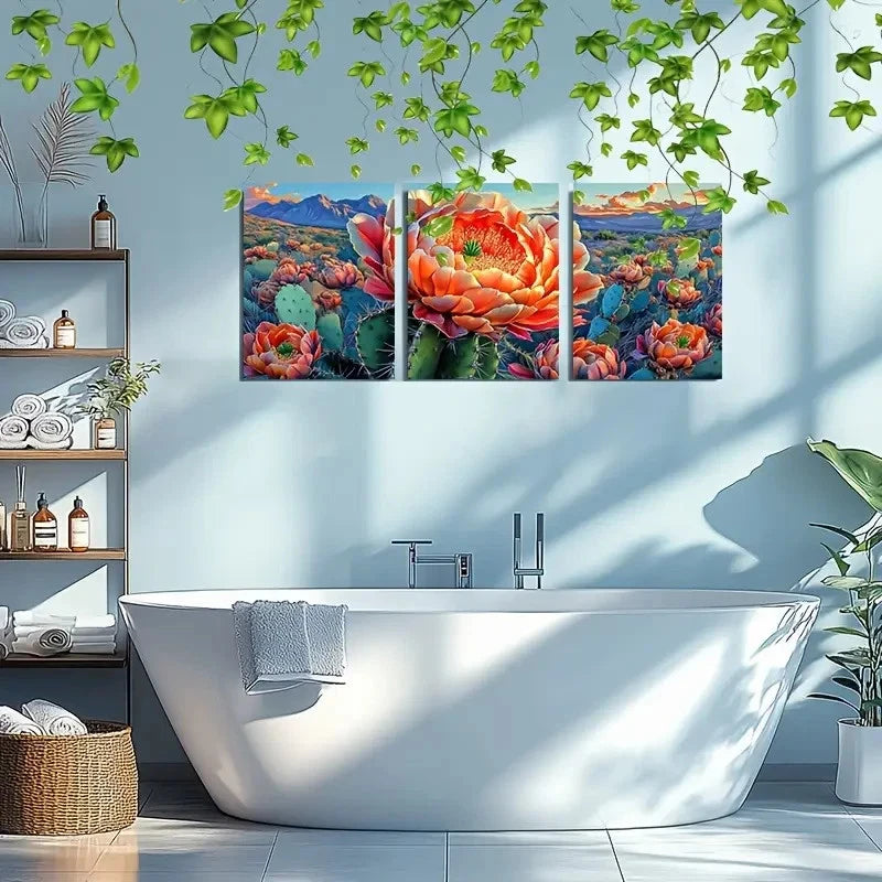 3pcs Cactus & Desert Flowers Metal Print Ready to Hang Art