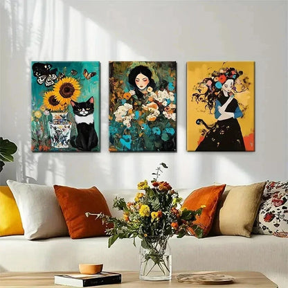 3pcs Sunflower Abstract Modern Aesthetic Perfect Wall Art Set Canvas Framed 40x60cm - High Quality Print 100% Australian Made Wall Canvas Ready to Hang