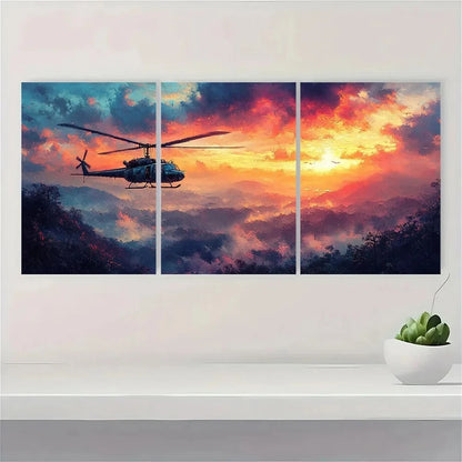 3pcs Huey Helicopter Military Vintage Metal Print Ready to Hang Art