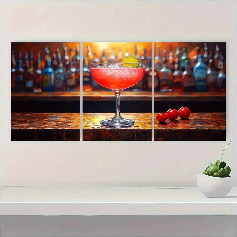 3pcs Vintage Cosmopolitan Cocktail Metal Print Ready to Hang Art