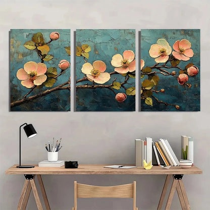 3pcs Vintage Gogh Inspired Gray & Green Floral Wall Art Set Canvas Framed 60x90cm - High Quality Print 100% Australian Made Wall Canvas Ready to Hang