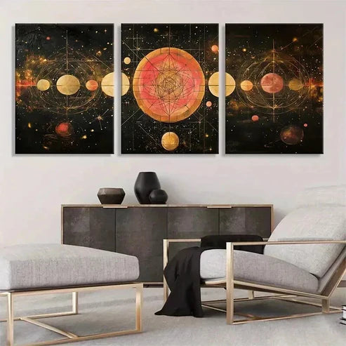 3pcs Cosmic Golden and Red Universe Perfect Wall Art Canvas Unframed - High Quality Print 100% Australian Made Wall Canvas