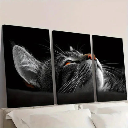 3pcs Black and White Whimsical Cat Wall Art Set Canvas Framed 60x90cm - High Quality Print 100% Australian Made Wall Canvas Ready to Hang
