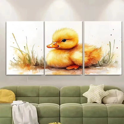 3pcs Watercolor Duckling Yellow Baby Duck Wall Art Set Canvas Framed 40x60cm - High Quality Print 100% Australian Made Wall Canvas Ready to Hang
