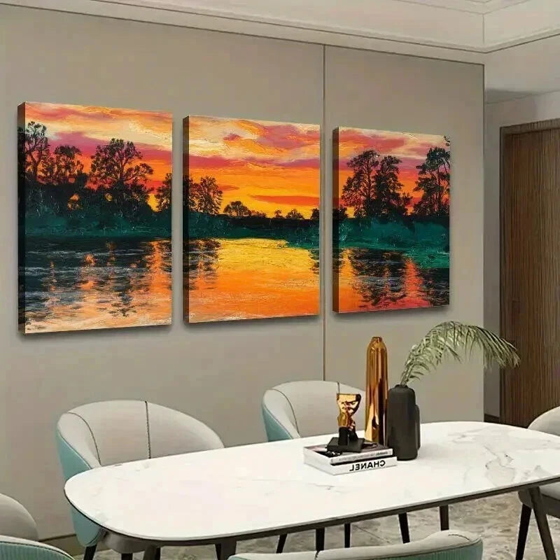 3pcs A Vivid Painting Of A Tranquil Lake Wall Art Set Canvas Framed 40x60cm - High Quality Print 100% Australian Made Wall Canvas Ready to Hang