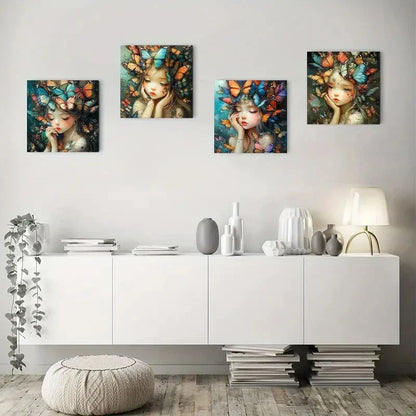 4pcs Fairy with ButterfliesWall Art Canvas Framed