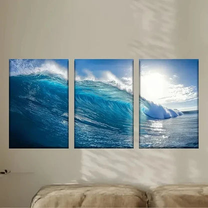 3pcs Vibrant Ocean Wave Posters, Polyester Wall Art Set Canvas Unframed - High Quality Print 100% Australian Made Wall Canvas