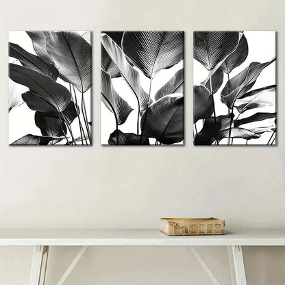 3pcs Black and White Nature Plant Leaf Theme Metal Print Ready to Hang Art