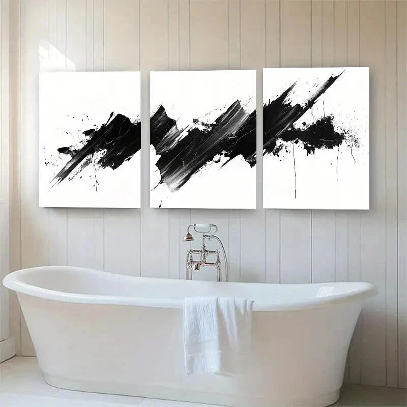 3pcs Modern Abstract Black White Stroke Perfect Wall Art Set Canvas Framed 40x60cm - High Quality Print 100% Australian Made Wall Canvas Ready to Hang