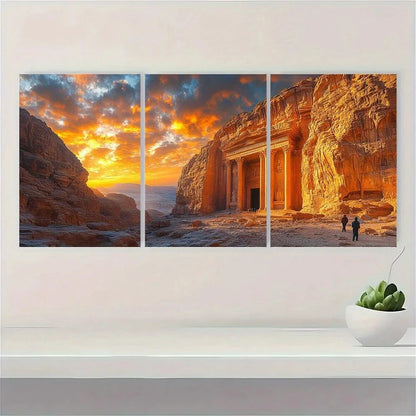 3pcs Petra Travel Painting Brown Themed Metal Print Ready to Hang Art