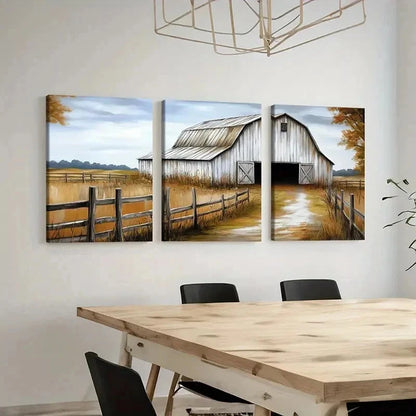 3pcs Rustic Barn, Autumn   Wall Art Set Canvas Framed 40x60cm - High Quality Print 100% Australian Made Wall Canvas Ready to Hang