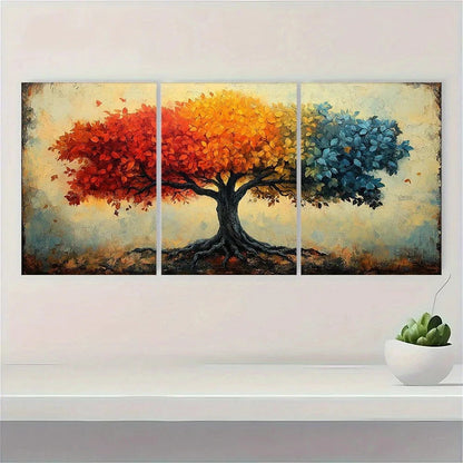3pcs Rustic Tree Vibrant Autumn Foliage Wall Art Set Canvas Framed 50x70cm - High Quality Print 100% Australian Made Wall Canvas Ready to Hang