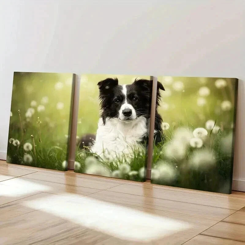 3pcs Puppy Dandelion and Grass Field Wall Art Set Canvas Framed 40x60cm - High Quality Print 100% Australian Made Wall Canvas Ready to Hang