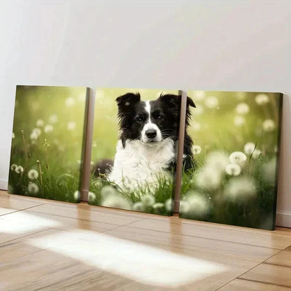 3pcs Puppy Dandelion and Grass Field Wall Art Set Canvas Framed 40x60cm - High Quality Print 100% Australian Made Wall Canvas Ready to Hang