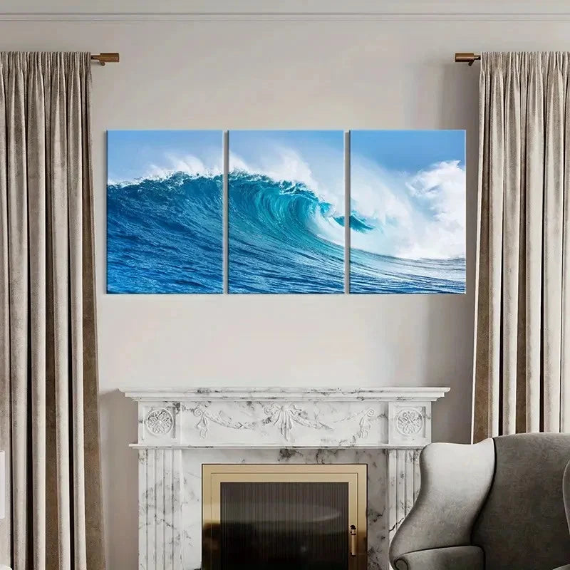 3pcs Vibrant Blue Surf Ocean Wave Wall Art Set Canvas Framed 40x60cm - High Quality Print 100% Australian Made Wall Canvas Ready to Hang