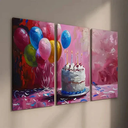 3pcs Birthday Cake and Balloon Wall Art Set Canvas Unframed - High Quality Print 100% Australian Made Wall Canvas