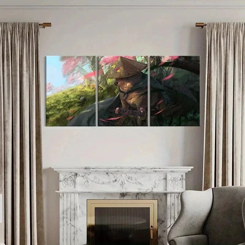 3pcs Japanese Anime Style Samurai Dog Wall Art Set Canvas Framed 40x60cm - High Quality Print 100% Australian Made Wall Canvas Ready to Hang