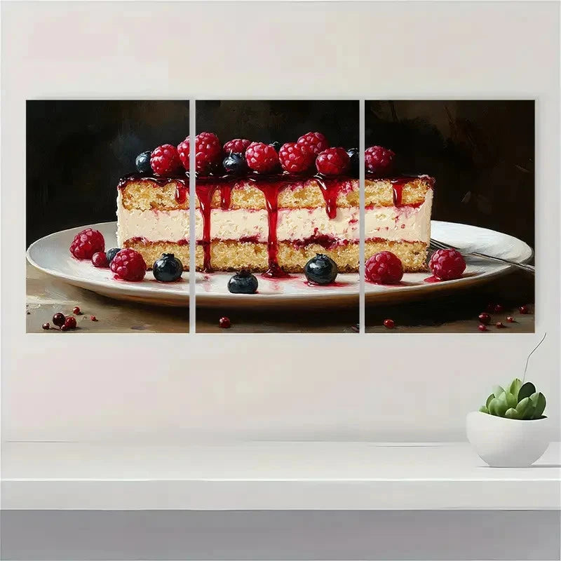 3pcs Cake Dessert Food Delicious Perfect Wall Art Set Canvas Framed 40x60cm - High Quality Print 100% Australian Made Wall Canvas Ready to Hang