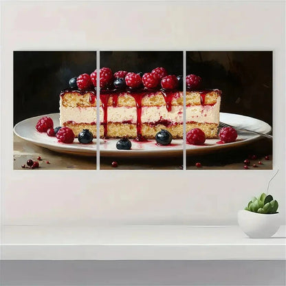 3pcs Cake Dessert Food Delicious Perfect Wall Art Set Canvas Framed 40x60cm - High Quality Print 100% Australian Made Wall Canvas Ready to Hang