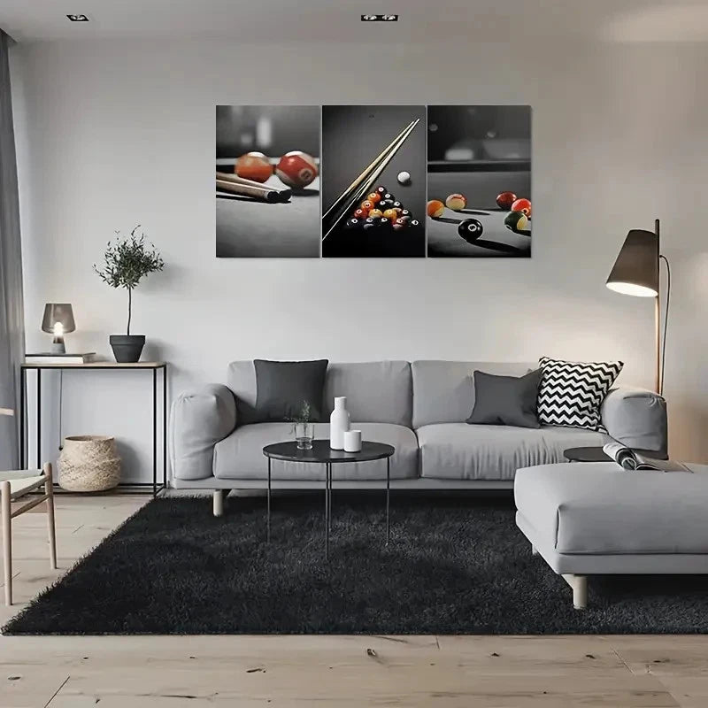 3pcs Pool Table Billiards Ball Wall Art Set Canvas Framed 40x60cm - High Quality Print 100% Australian Made Wall Canvas Ready to Hang