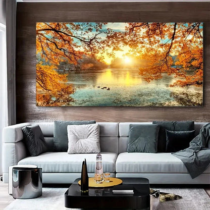 Rustic Sunset Scenery wall canvas office home room framed 120x60cm
