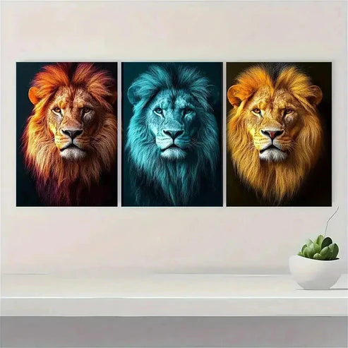 3pcs Dustin Way African Animals Lion ET Wall Art Set Canvas Unframed - High Quality Print 100% Australian Made Wall Canvas - Bella Home Decor
