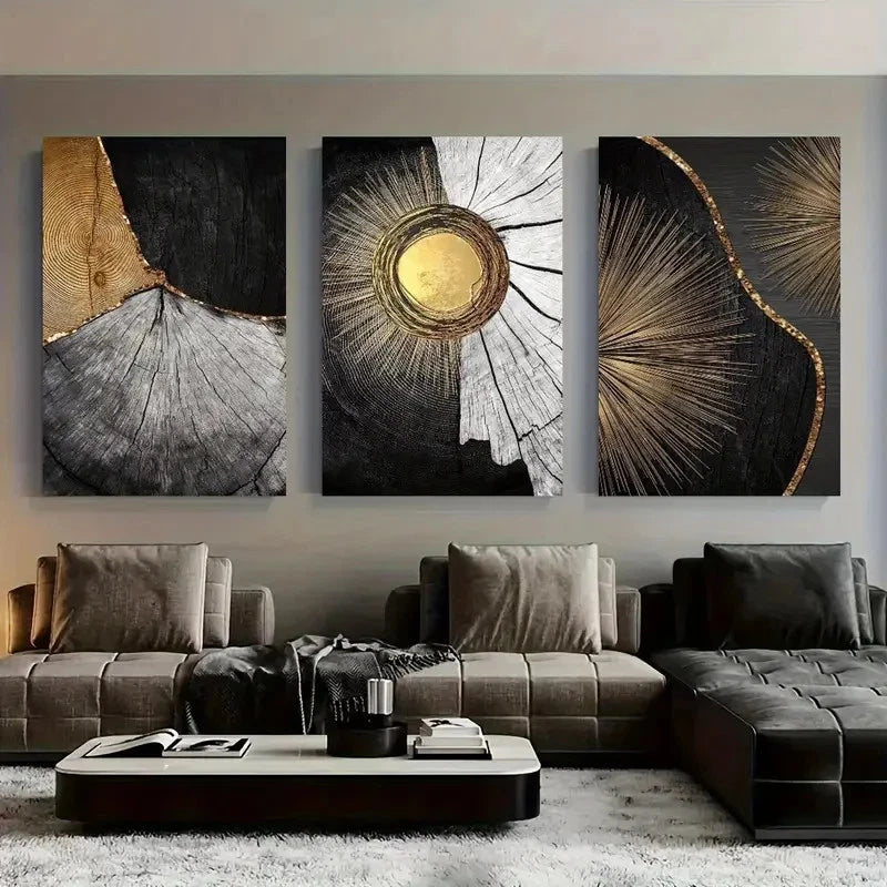 3pcs Luxury Black and Golden Texture Prints Metal Print Ready to Hang Art