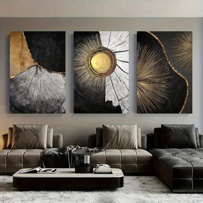 3pcs Luxury Black and Golden Texture Prints Metal Print Ready to Hang Art