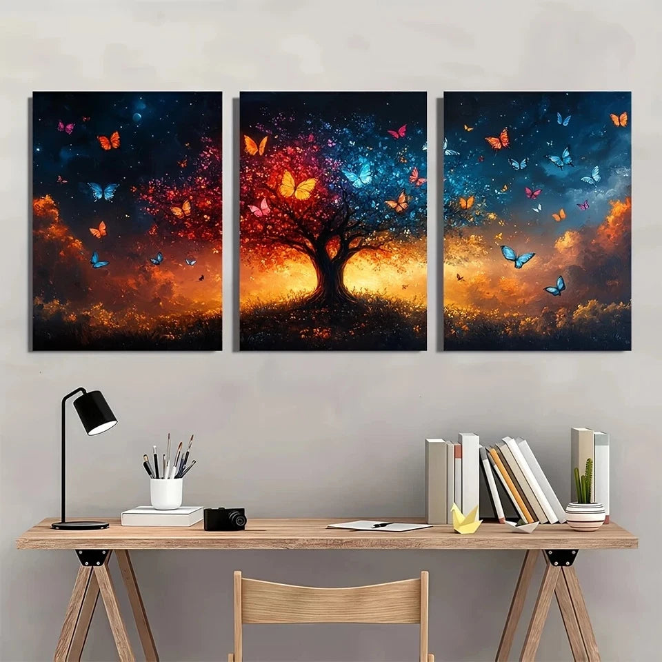 3pcs Vibrant Butterfly Tree Colorful Nature Metal Print Ready to Hang Art